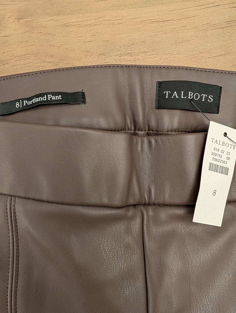 New Talbots Faux Leather Portland Pant Stretch Sides Chocolate Brown Size 8